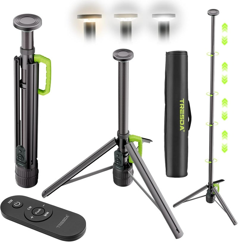 Tresda Store Telescoping Camping Light with Stand, 8.4FT 3000LM Rechargeable LED Work Light with Remote, Portable Outdoor Light with Tripod, 6000mAh, Dimmable for Jobsite, Sports Field, Emergency, Gift - Image 1
